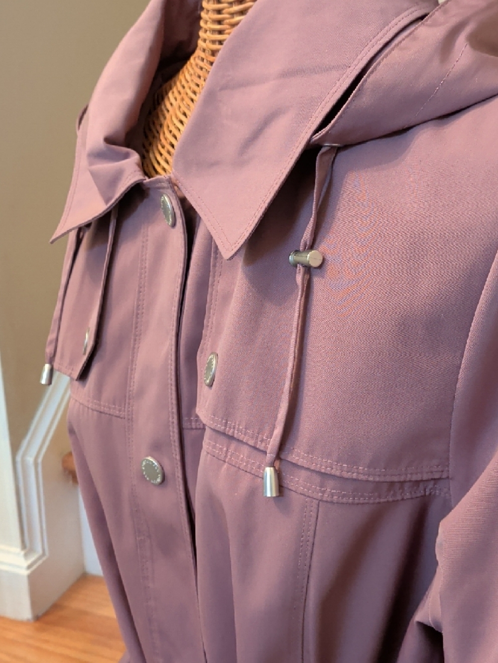 London Fog Mauve Hooded Trench Coat with Belt - Picture 5 of 6